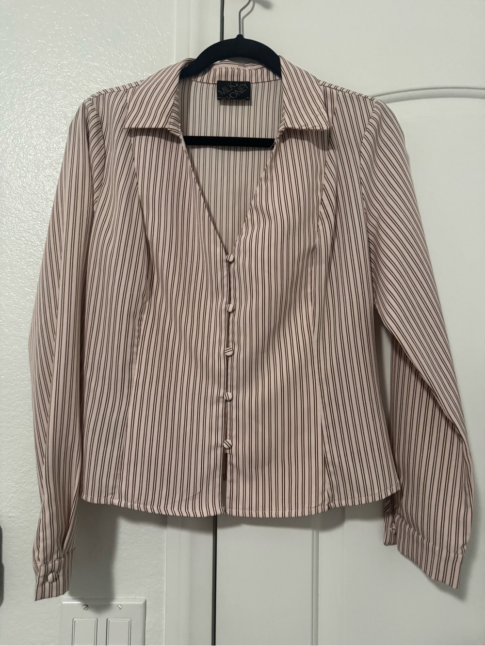 Lane Bryant Blush and Brown Striped Button-Down Shirt